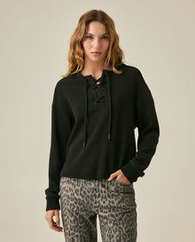 Womens Sweatshirt Closed Wide Silhouette Cotton Blend Waffle Texture - Black 63_781H004_NEG194004_0