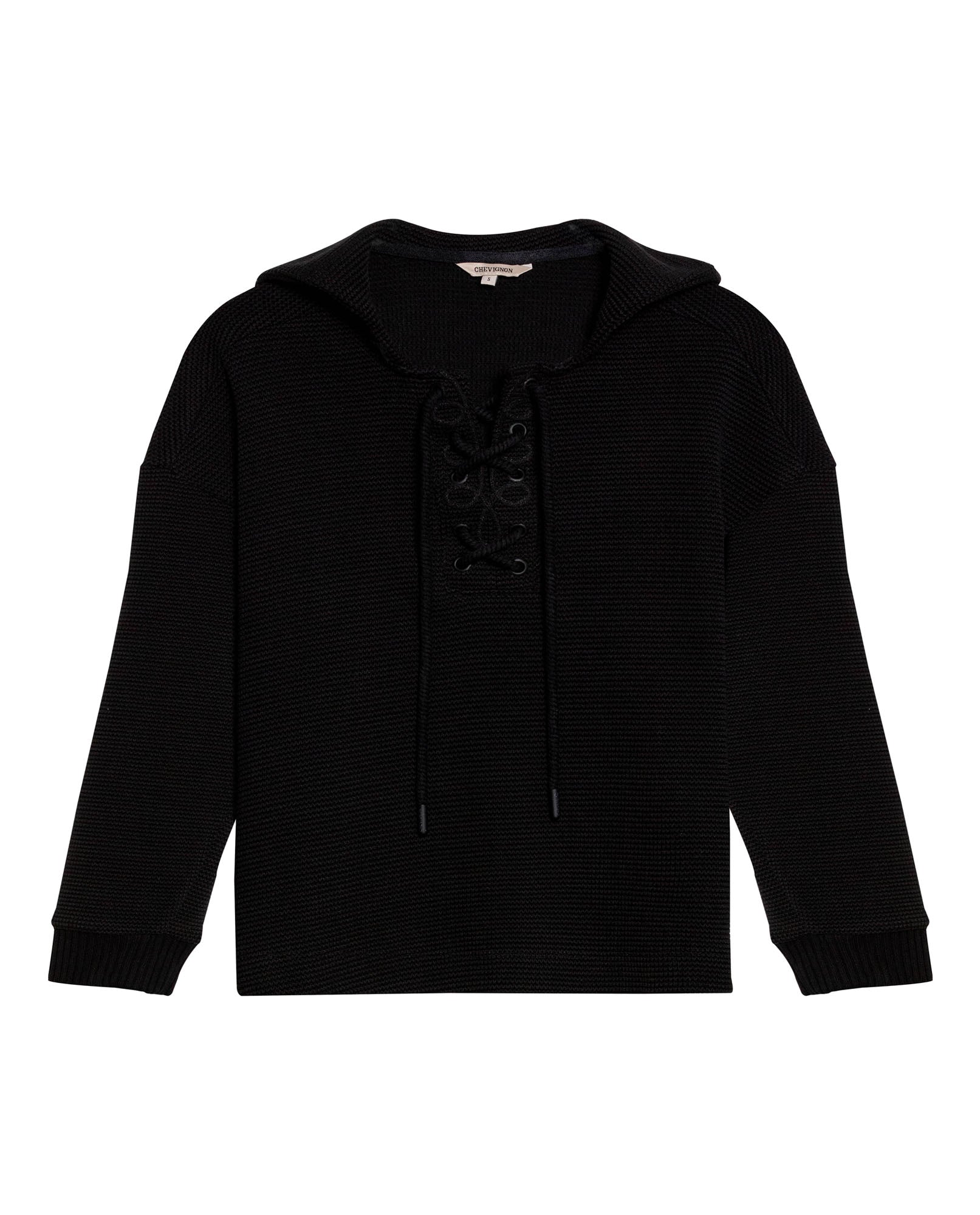 Womens Sweatshirt Closed Wide Silhouette Cotton Blend Waffle Texture - Black 63_781H004_NEG194004_3