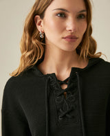 Womens Sweatshirt Closed Wide Silhouette Cotton Blend Waffle Texture - Black 63_781H004_NEG194004_5