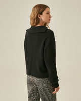Womens Sweatshirt Closed Wide Silhouette Cotton Blend Waffle Texture - Black 63_781H004_NEG194004_6