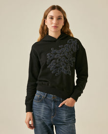 Womens Sweatshirt Hoodie Style Loose Fit Cotton Blend Animal Print Flock - Black 63_781H005_NEG194004_0