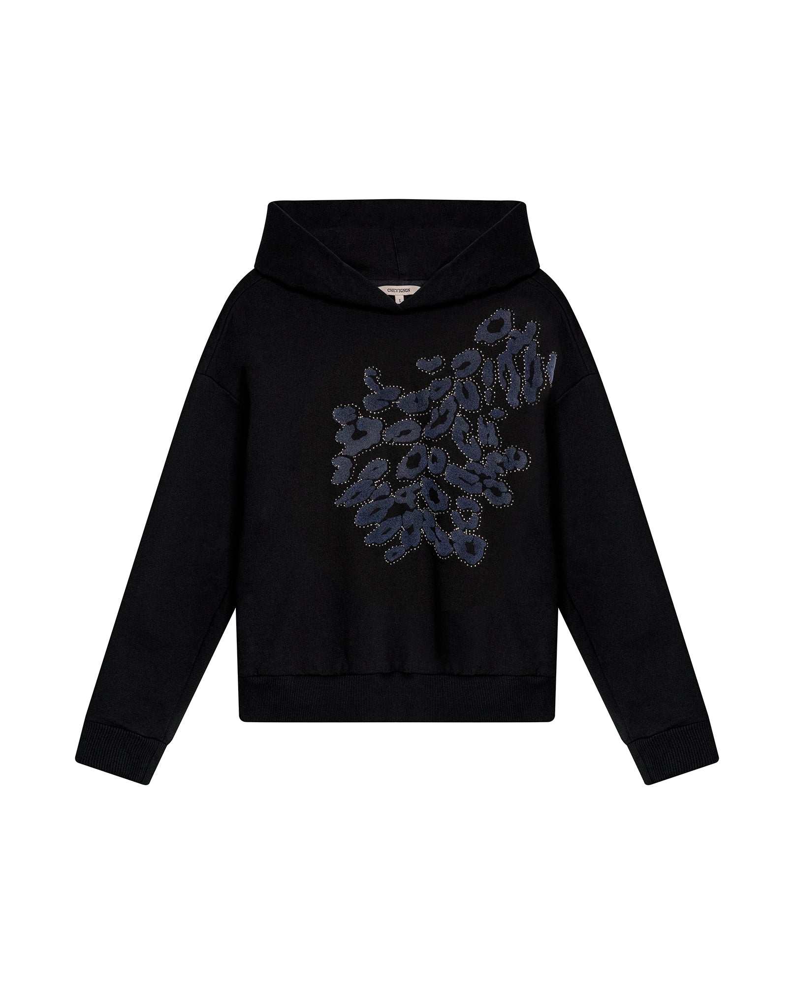 Womens Sweatshirt Hoodie Style Loose Fit Cotton Blend Animal Print Flock - Black 63_781H005_NEG194004_3