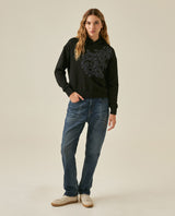 Womens Sweatshirt Hoodie Style Loose Fit Cotton Blend Animal Print Flock - Black 63_781H005_NEG194004_4