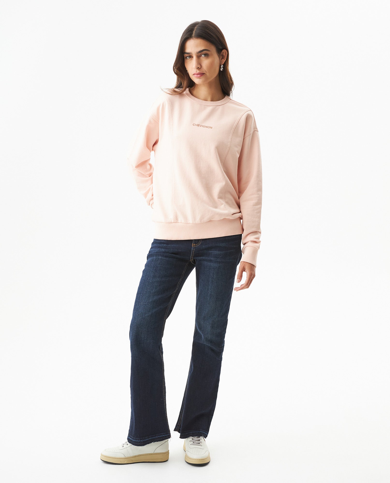 Women's Stone Accent Crew Neck Sweatshirt in Cotton-Polyester Blend, Nocturne - 3