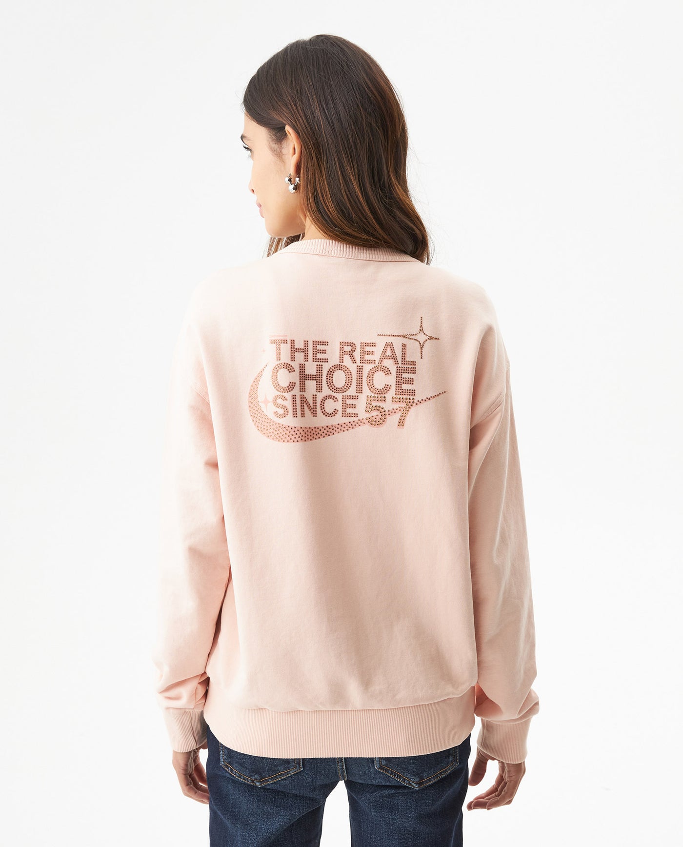 Women's Stone Accent Crew Neck Sweatshirt in Cotton-Polyester Blend, Nocturne - 5