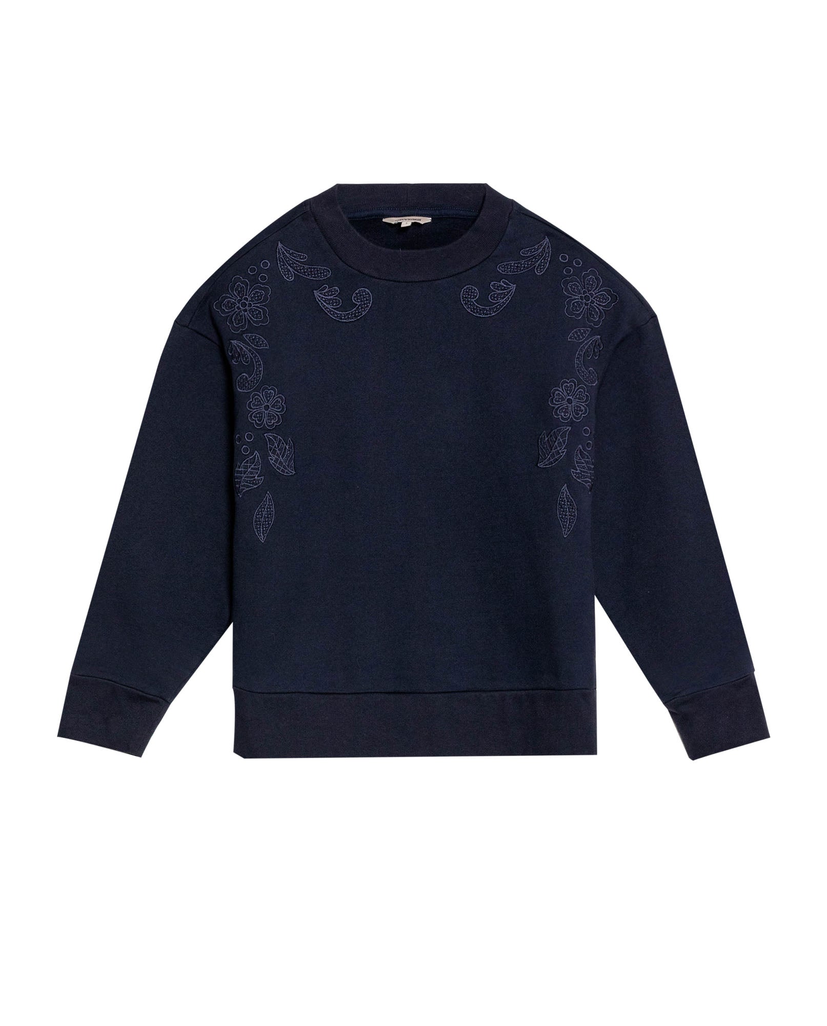 Women's Embroidered Crew Neck Sweatshirt in Cotton Stretch Blend, Evening - 1