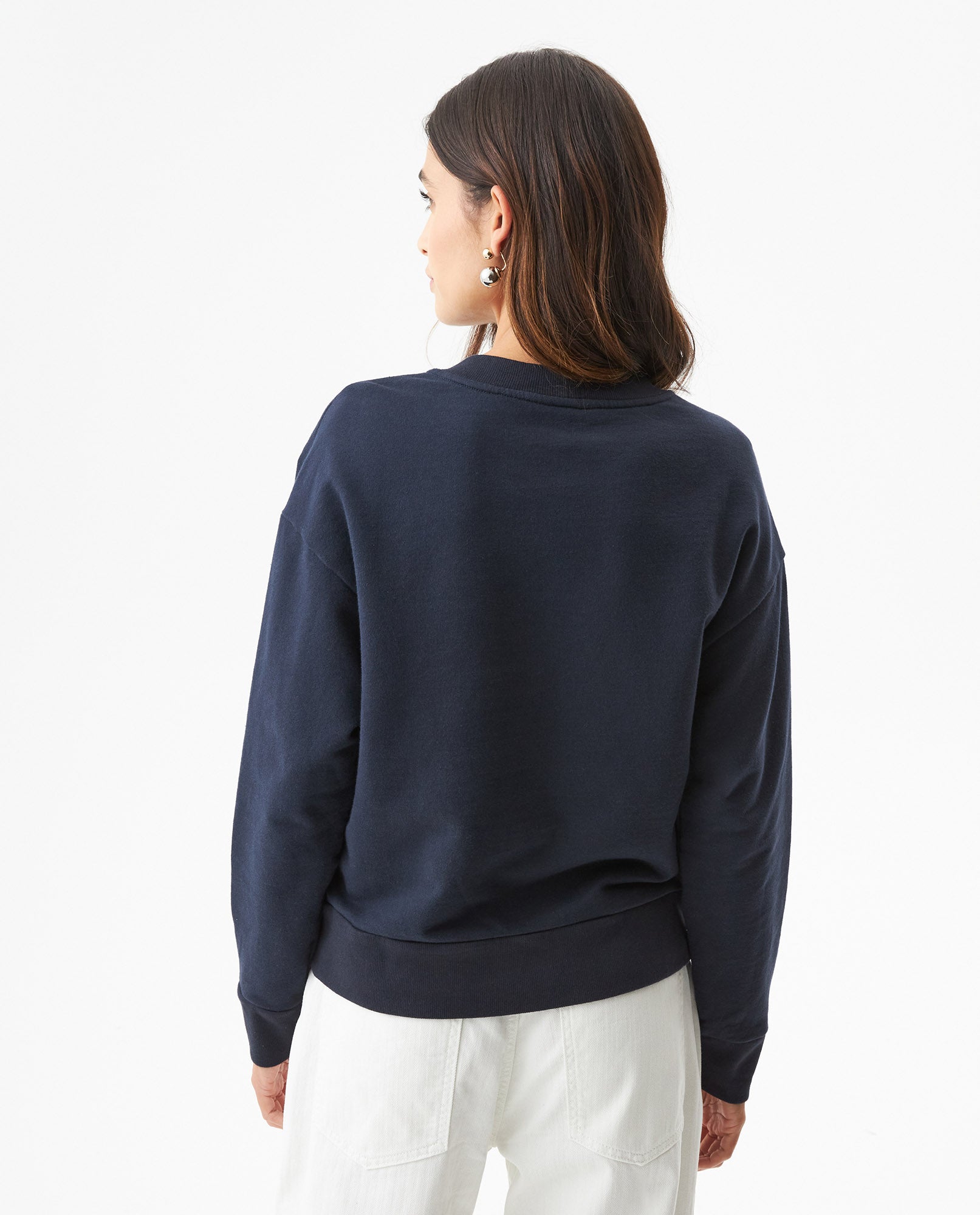 Women's Embroidered Crew Neck Sweatshirt in Cotton Stretch Blend, Evening - 5