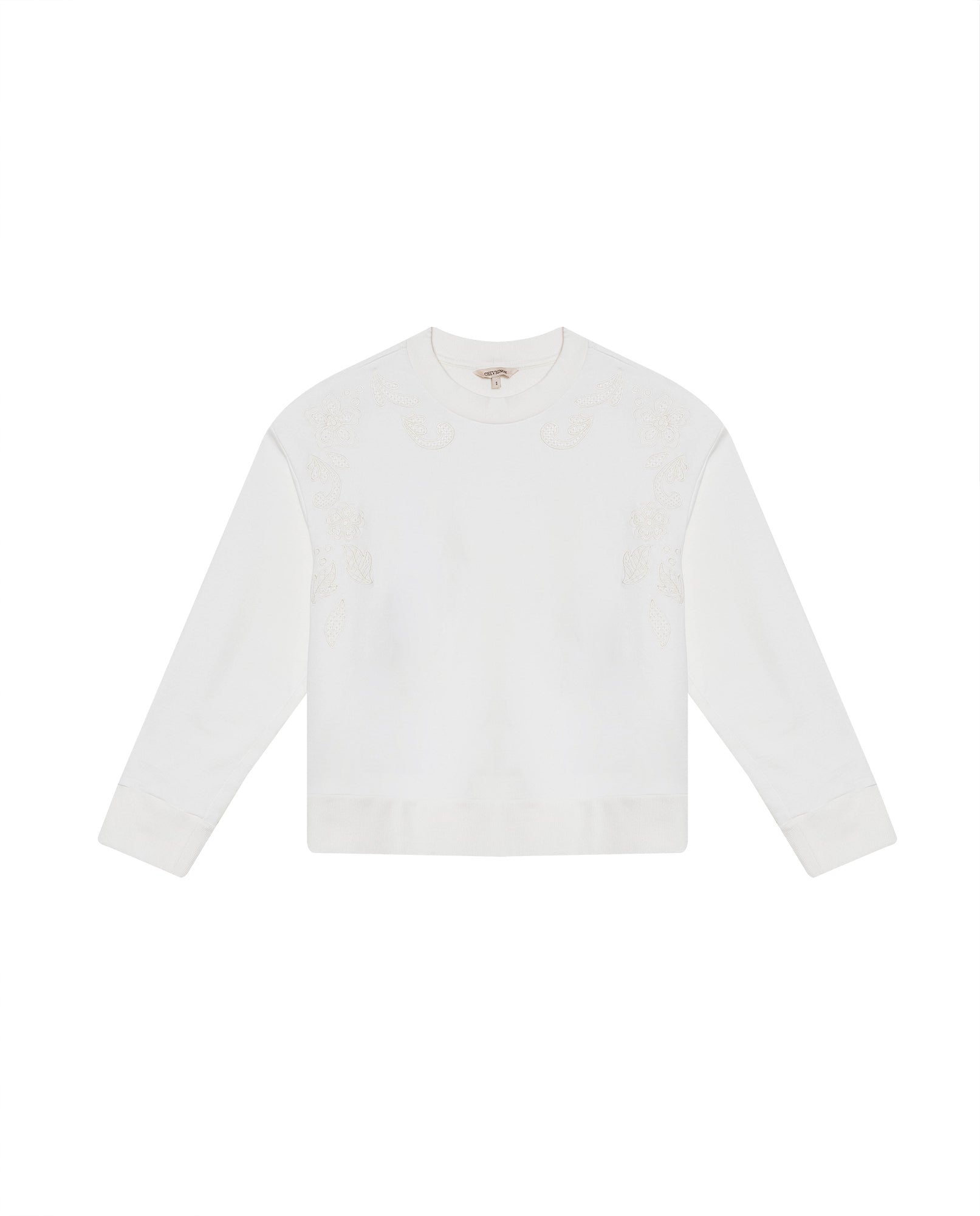 Women's Embroidered Crew Neck Sweatshirt in Cotton Stretch Blend, Evening - 1