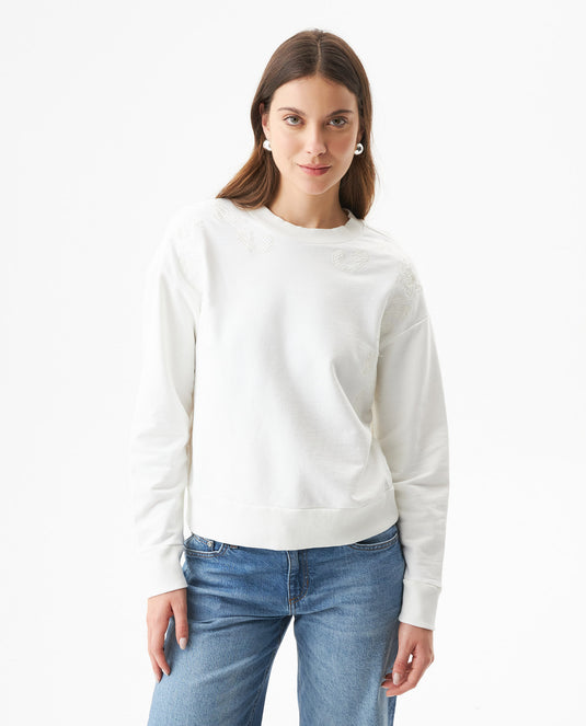 Women's Embroidered Crew Neck Sweatshirt in Cotton Stretch Blend, Evening - 2