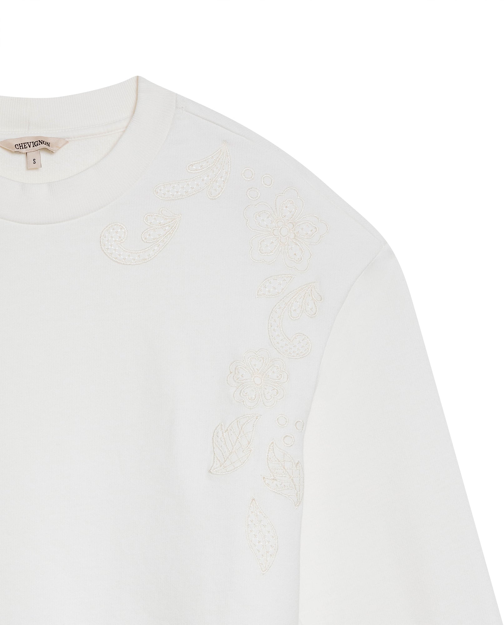Women's Embroidered Crew Neck Sweatshirt in Cotton Stretch Blend, Evening - 7