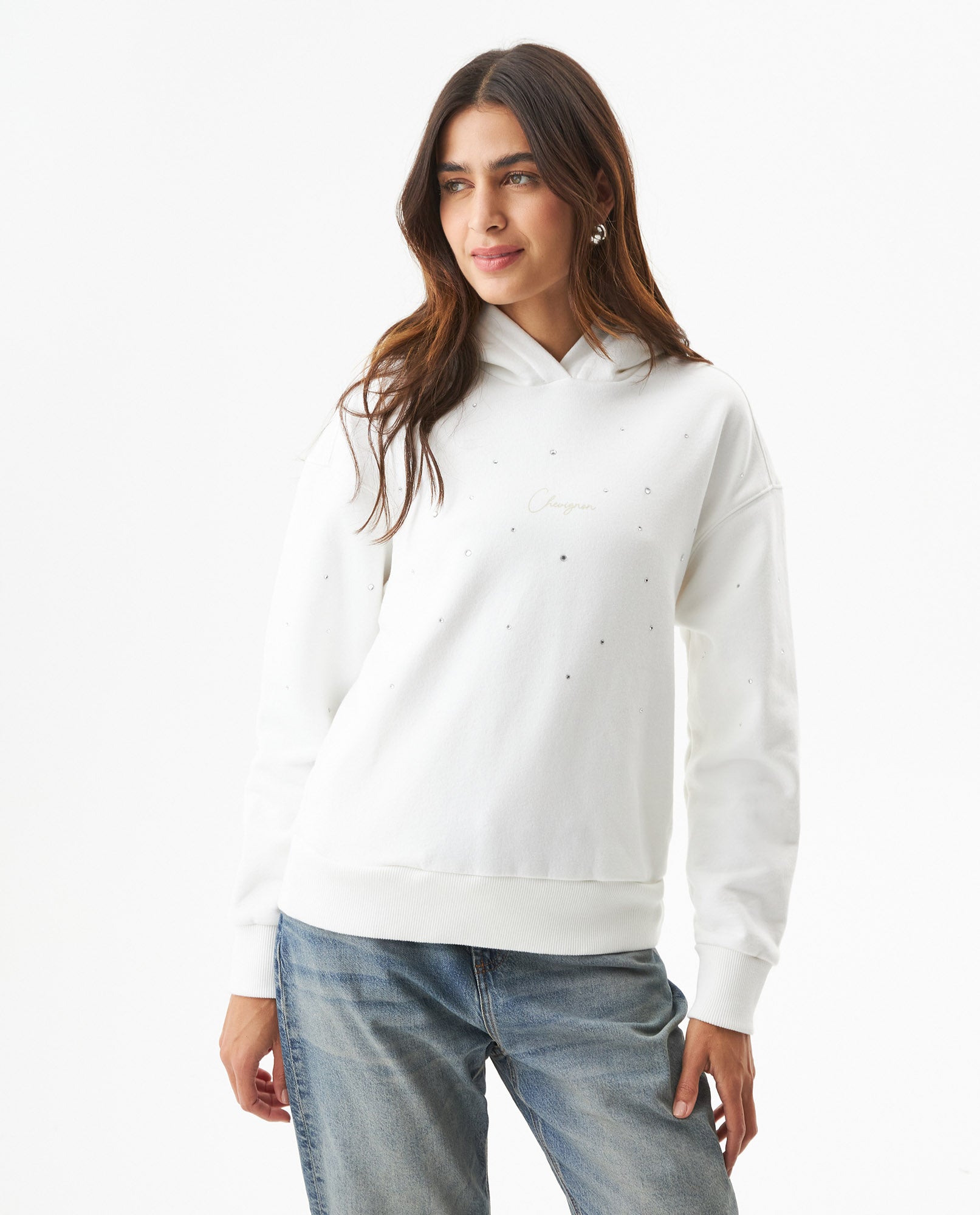 Women's Stone Accent Hooded Sweatshirt in Cotton-Polyester Blend, Ceremony - 2