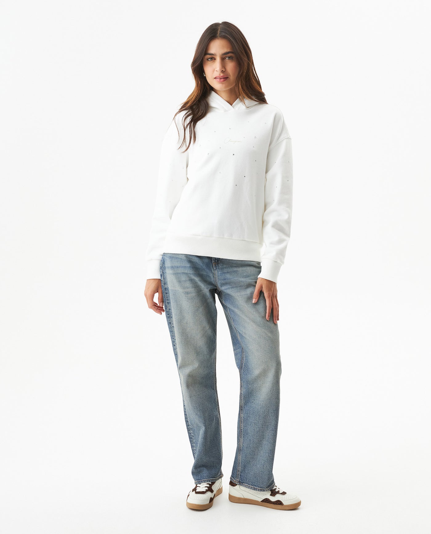 Women's Stone Accent Hooded Sweatshirt in Cotton-Polyester Blend, Ceremony - 3