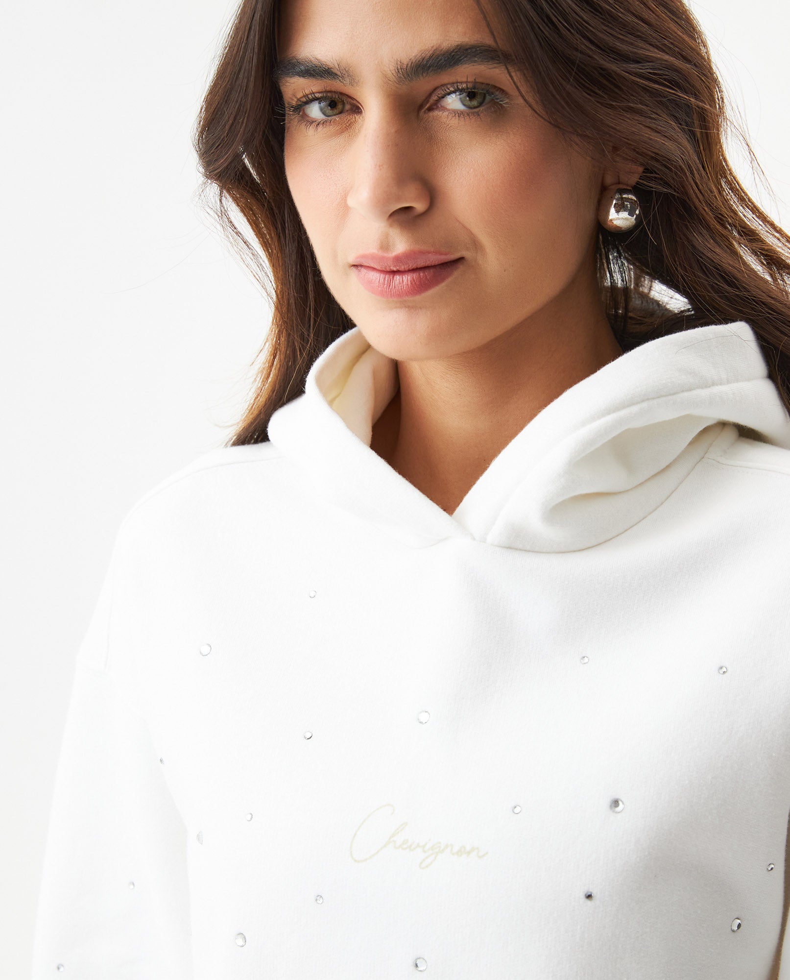 Women's Stone Accent Hooded Sweatshirt in Cotton-Polyester Blend, Ceremony - 4