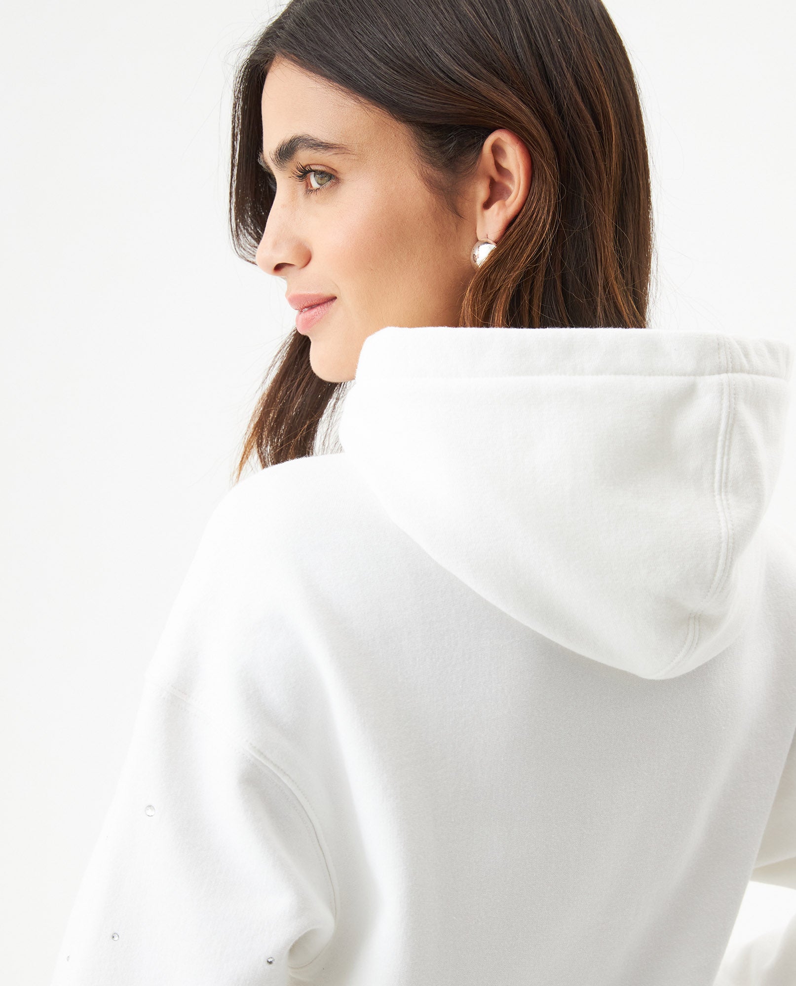 Women's Stone Accent Hooded Sweatshirt in Cotton-Polyester Blend, Ceremony - 6