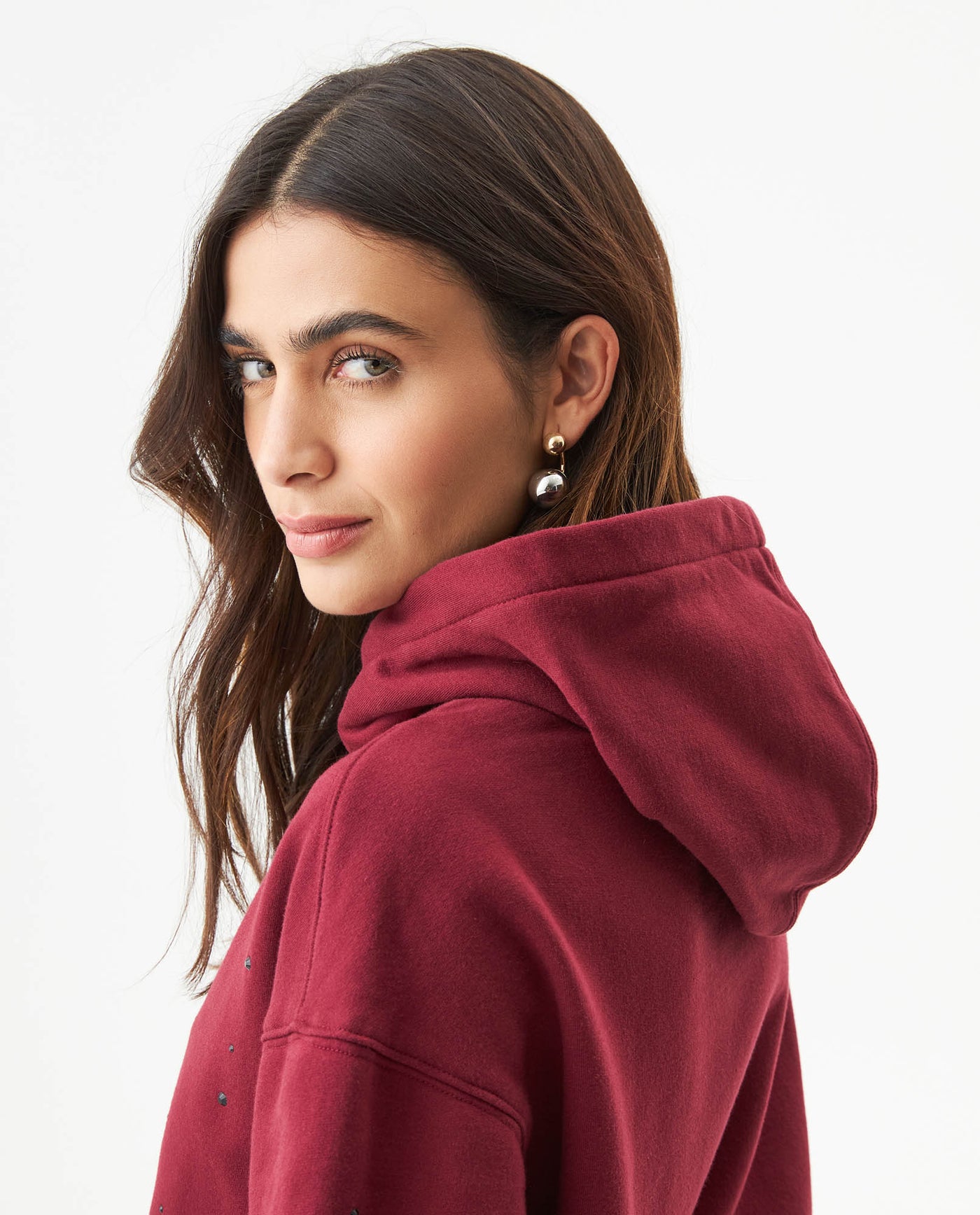 Women's Stone Accent Hooded Sweatshirt in Cotton-Polyester Blend, Ceremony - 4