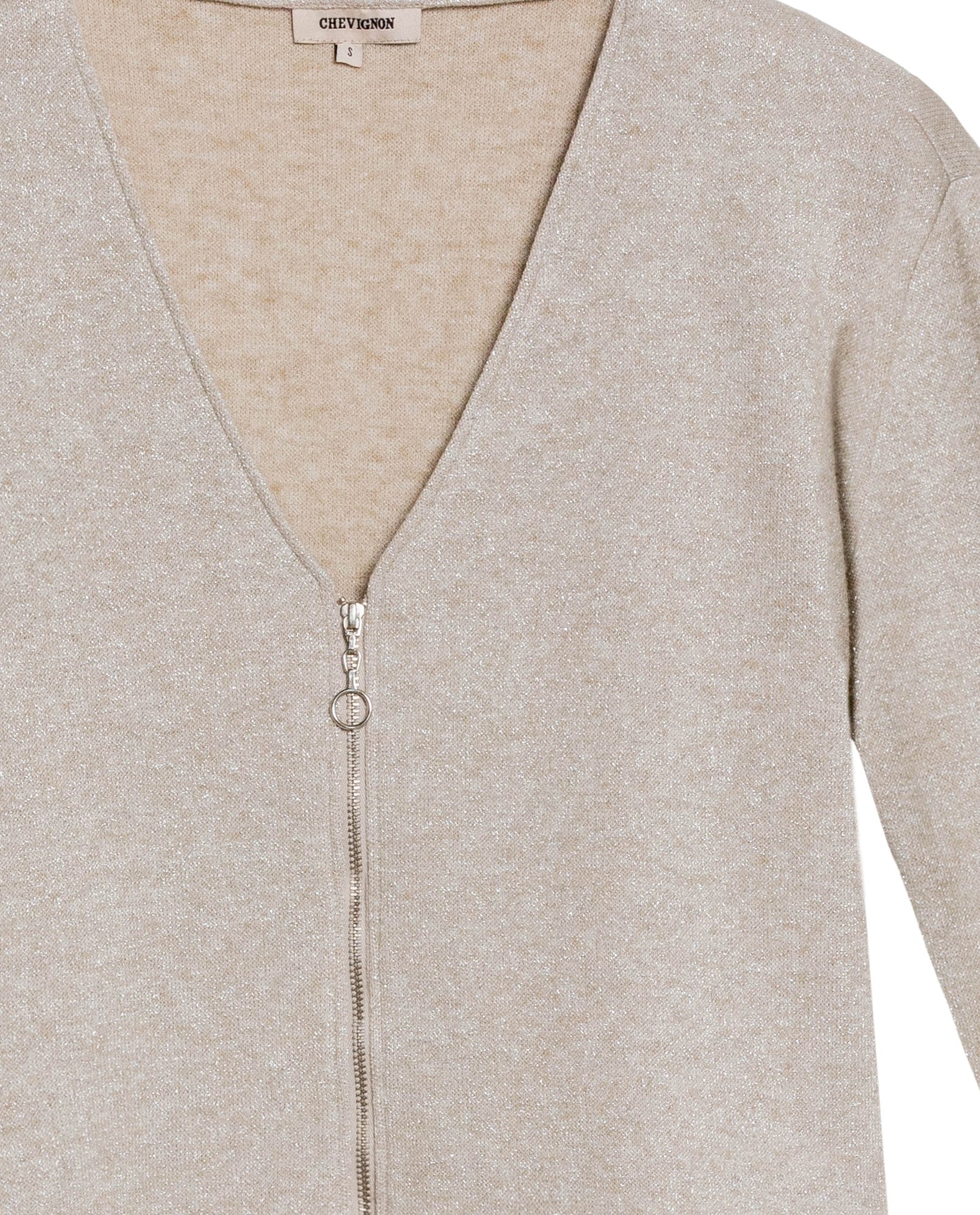Women's Lurex Knit V-Neck Zip Cardigan in Cotton-Polyester Blend - 7