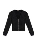 Women's Lurex Knit V-Neck Zip Cardigan in Cotton-Polyester Blend - 3
