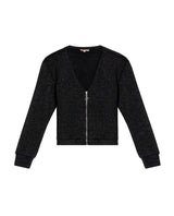 Women's Lurex Knit V-Neck Zip Cardigan in Cotton-Polyester Blend - 3