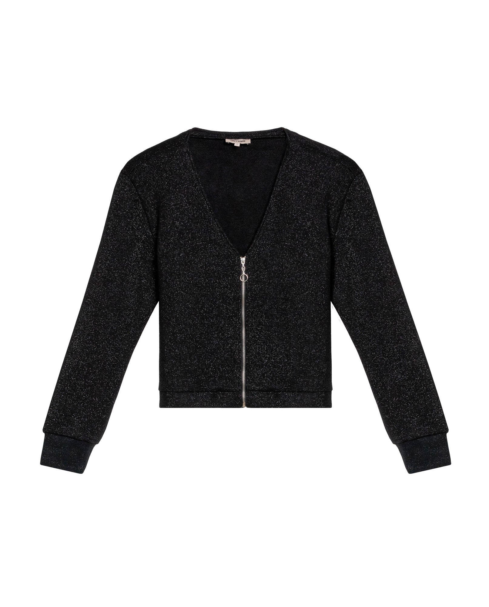 Women's Lurex Knit V-Neck Zip Cardigan in Cotton-Polyester Blend - 3