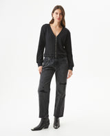 Women's Lurex Knit V-Neck Zip Cardigan in Cotton-Polyester Blend - 2