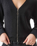 Women's Lurex Knit V-Neck Zip Cardigan in Cotton-Polyester Blend - 4
