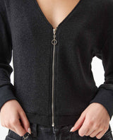 Women's Lurex Knit V-Neck Zip Cardigan in Cotton-Polyester Blend - 4