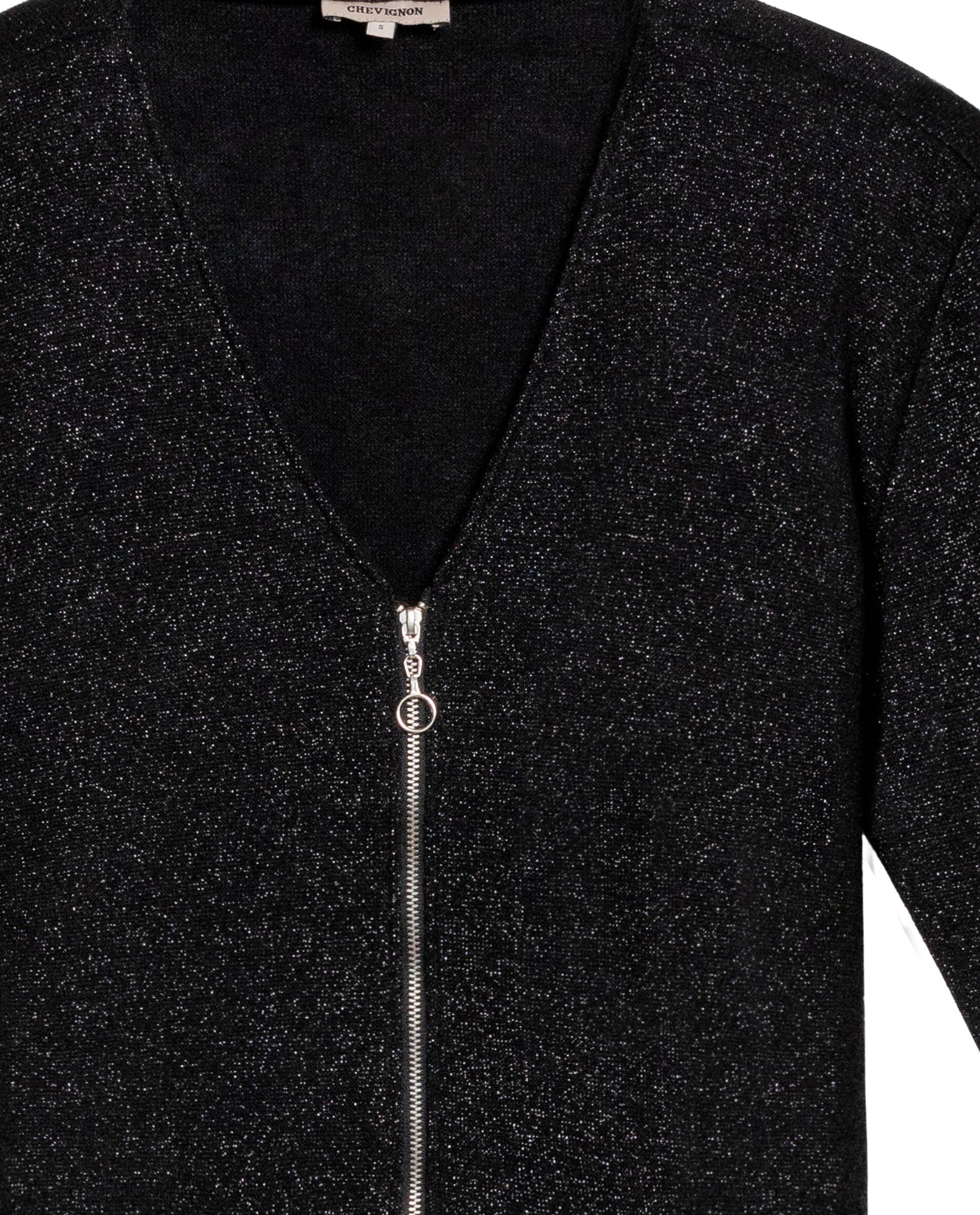 Women's Lurex Knit V-Neck Zip Cardigan in Cotton-Polyester Blend - 7