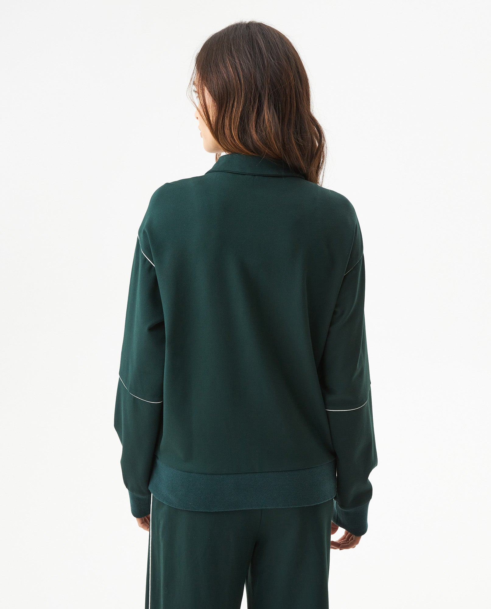 Women's Contrast Detail Half-Zip Sweatshirt in Rayon-Nylon Blend - 5