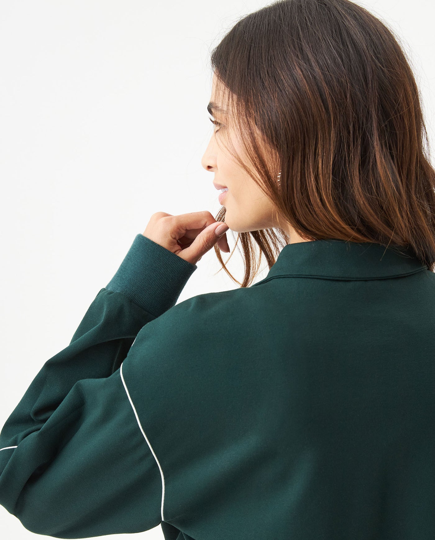 Women's Contrast Detail Half-Zip Sweatshirt in Rayon-Nylon Blend - 6