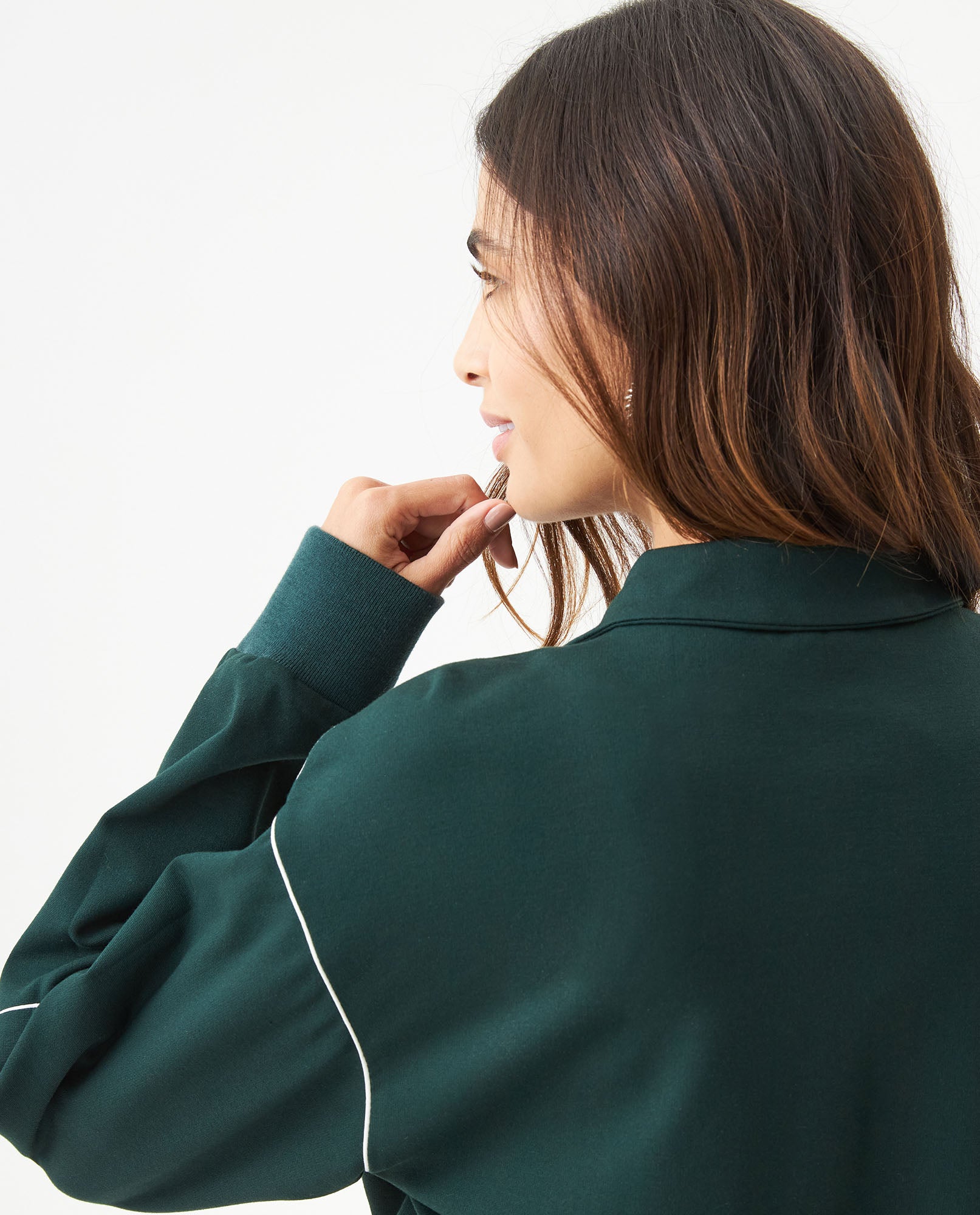 Women's Contrast Detail Half-Zip Sweatshirt in Rayon-Nylon Blend - 6