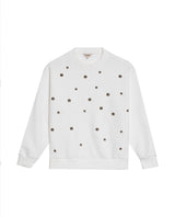 Women's Studded Oversized Crew Neck Sweatshirt in Cotton-Polyester Blend, Plaza - 3
