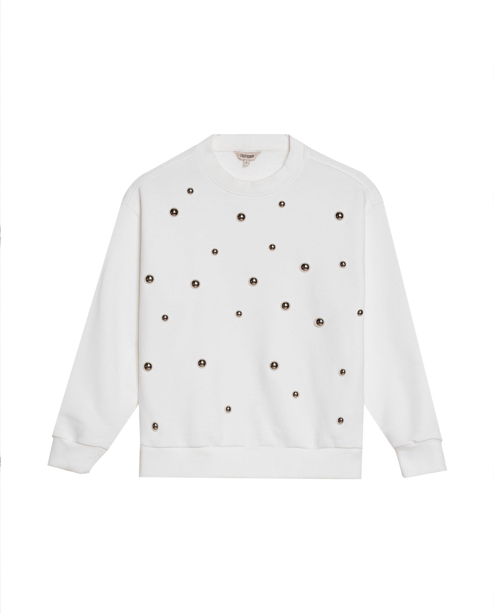 Women's Studded Oversized Crew Neck Sweatshirt in Cotton-Polyester Blend, Plaza - 3
