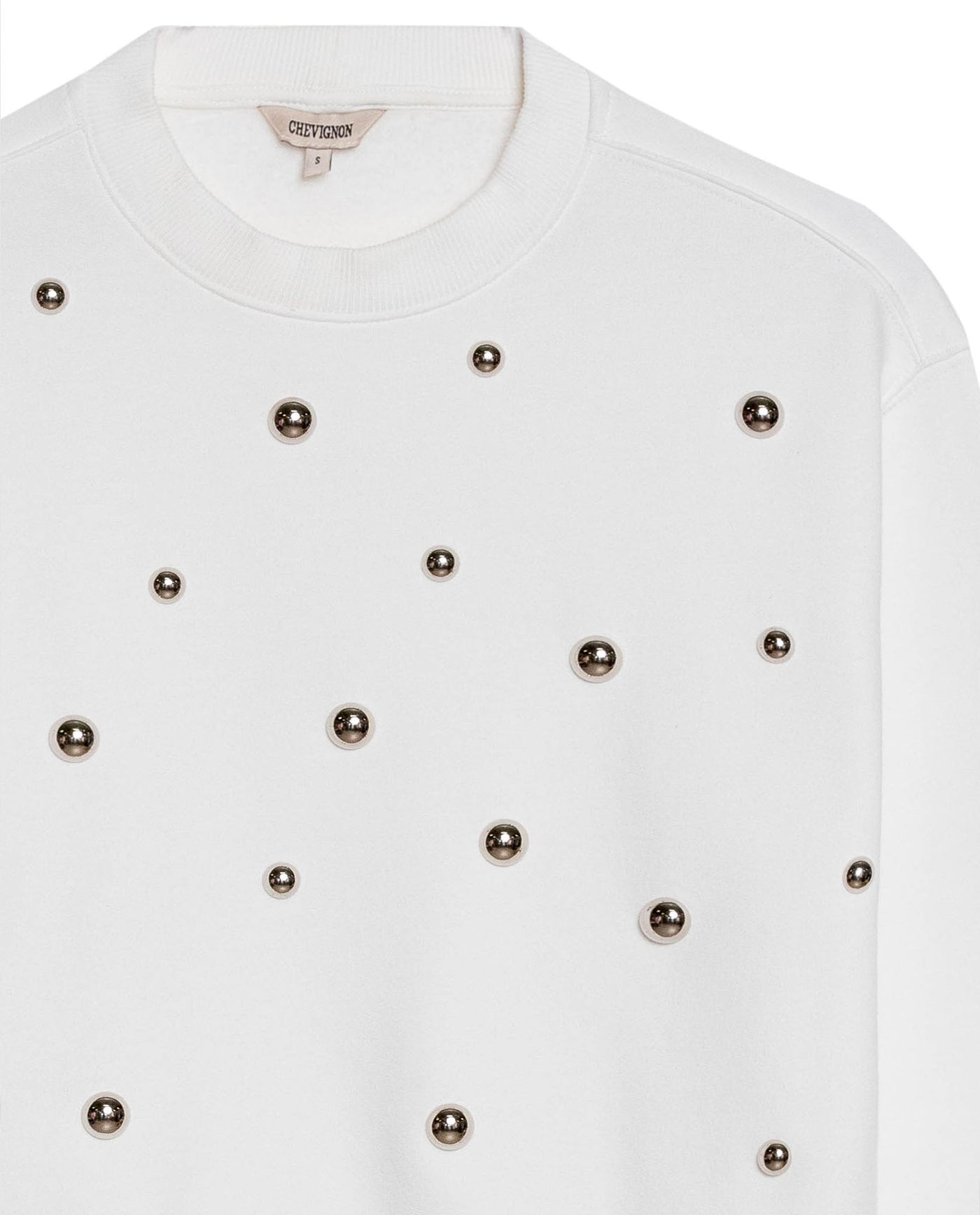 Women's Studded Oversized Crew Neck Sweatshirt in Cotton-Polyester Blend, Plaza - 7