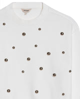 Women's Studded Oversized Crew Neck Sweatshirt in Cotton-Polyester Blend, Plaza - 7
