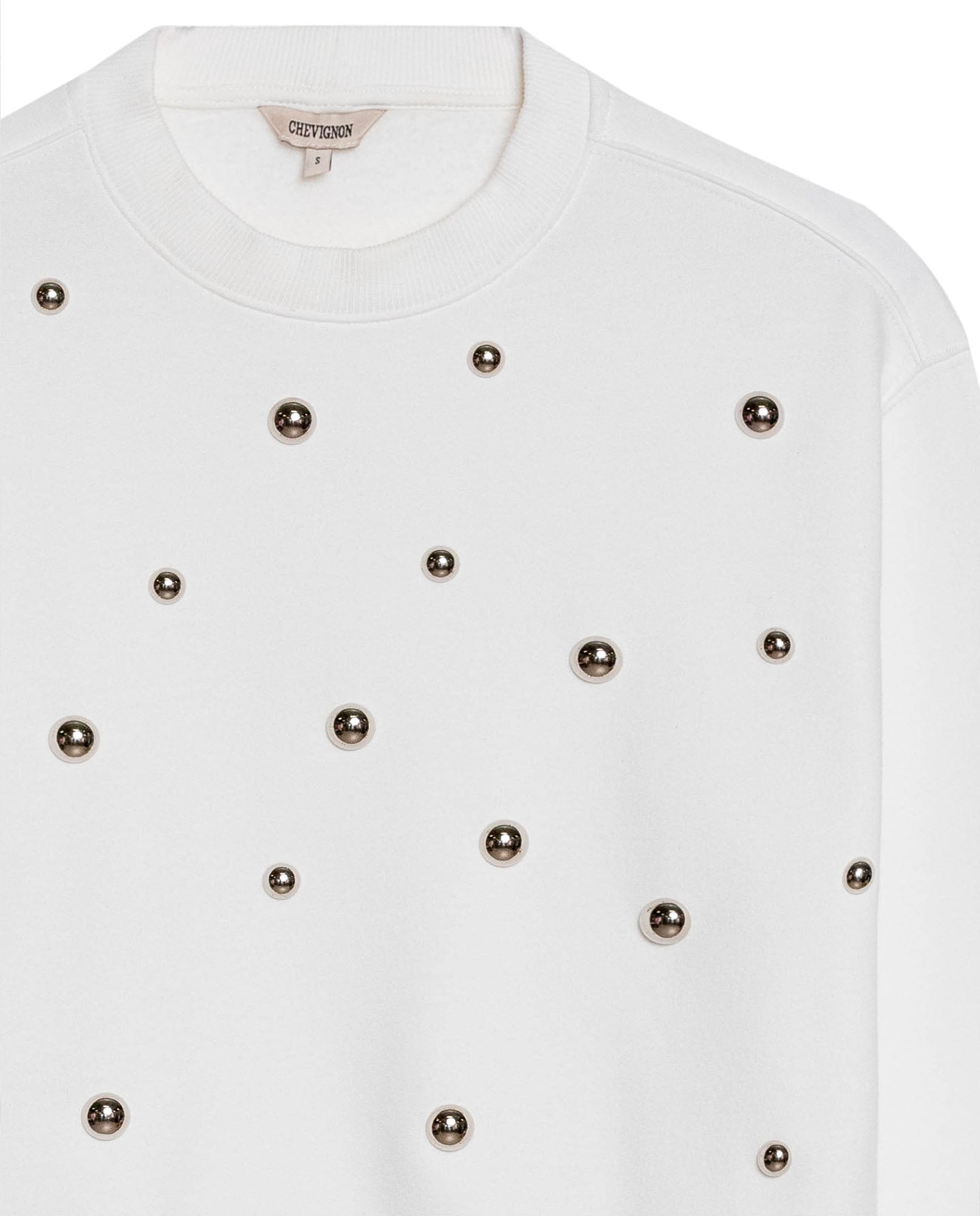 Women's Studded Oversized Crew Neck Sweatshirt in Cotton-Polyester Blend, Plaza - 7