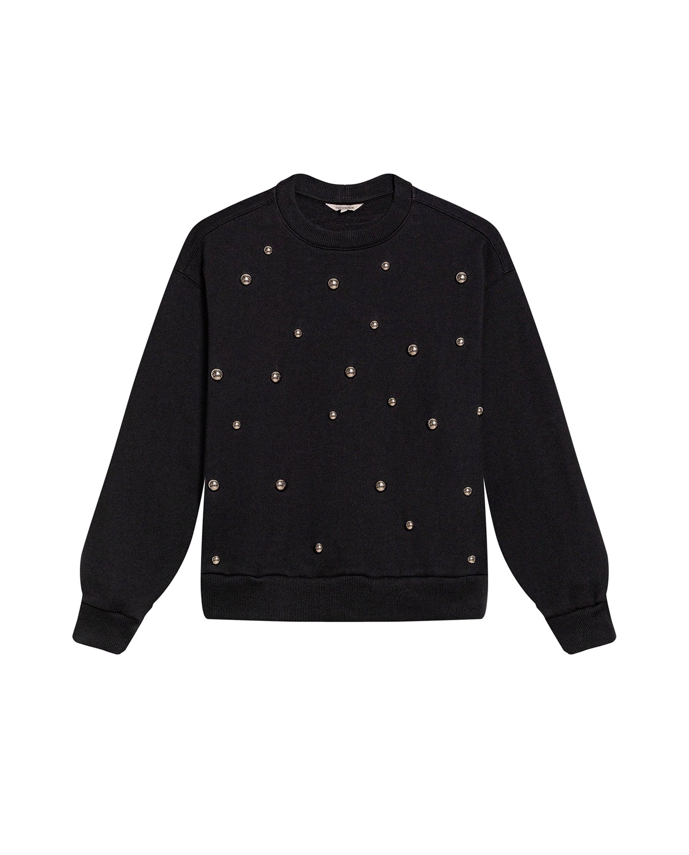 Women's Studded Oversized Crew Neck Sweatshirt in Cotton-Polyester Blend, Plaza - 3