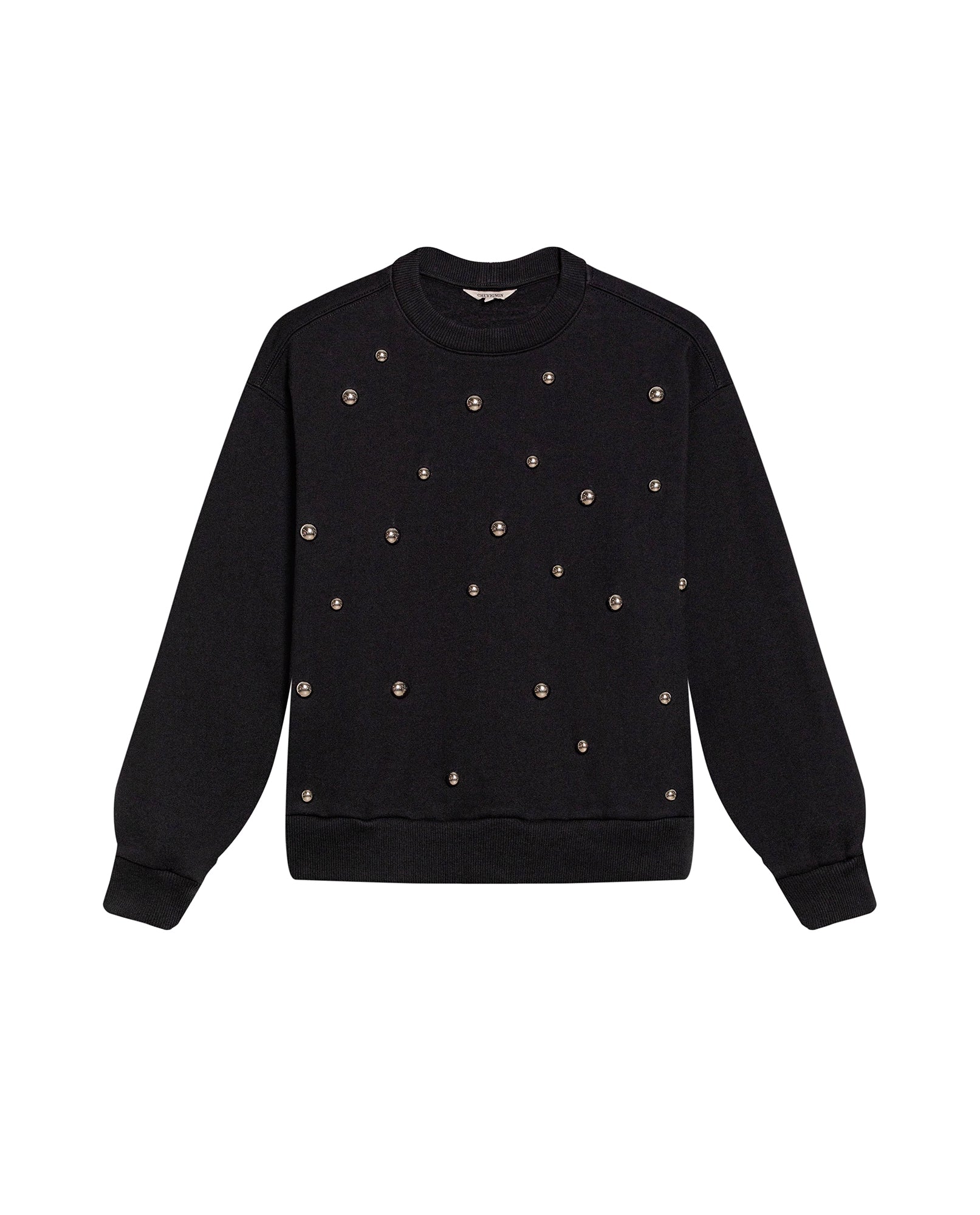 Women's Studded Oversized Crew Neck Sweatshirt in Cotton-Polyester Blend, Plaza - 3