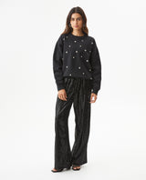 Women's Studded Oversized Crew Neck Sweatshirt in Cotton-Polyester Blend, Plaza - 2