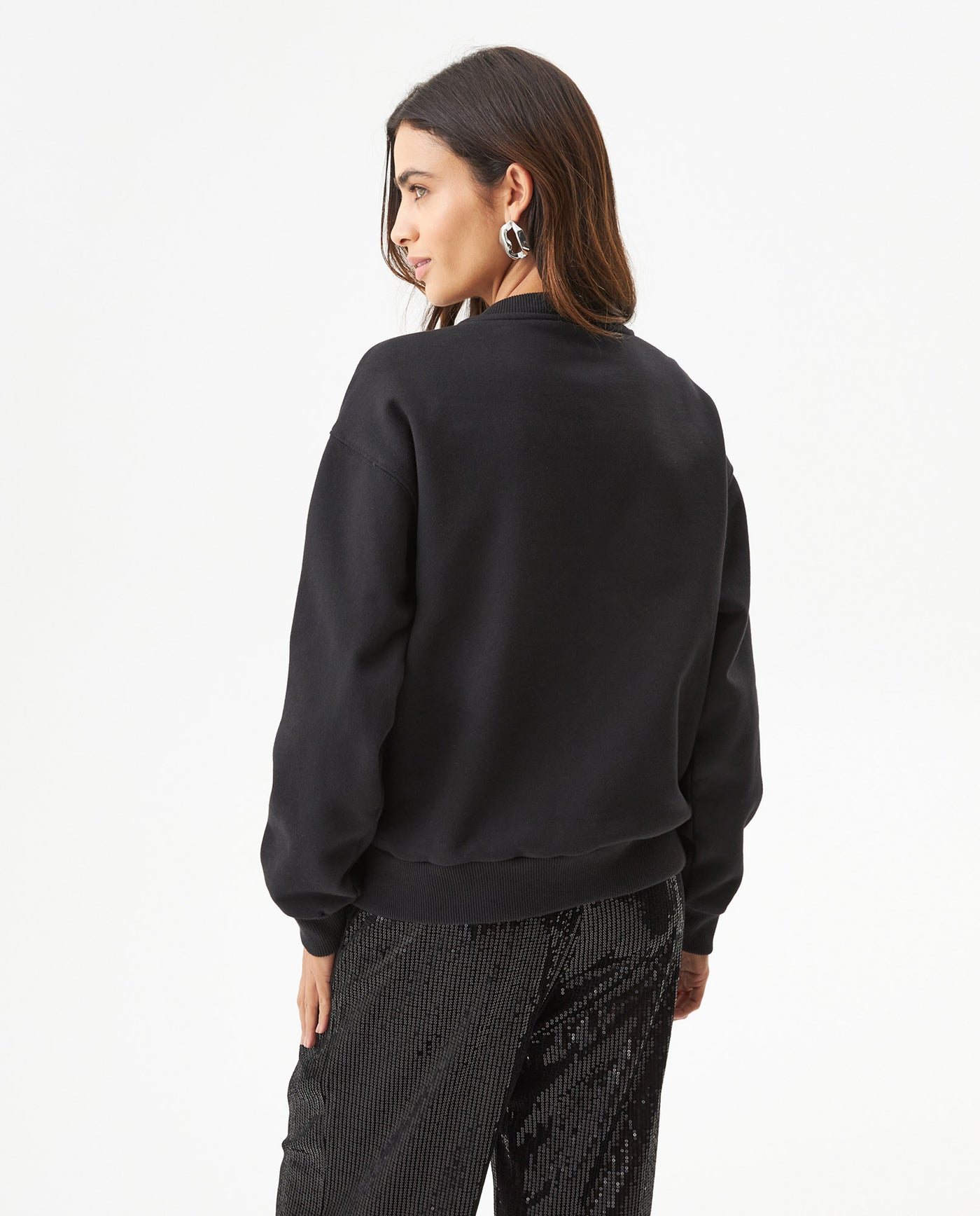 Women's Studded Oversized Crew Neck Sweatshirt in Cotton-Polyester Blend, Plaza - 5