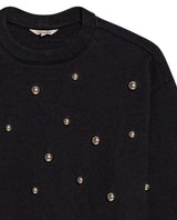 Women's Studded Oversized Crew Neck Sweatshirt in Cotton-Polyester Blend, Plaza - 7