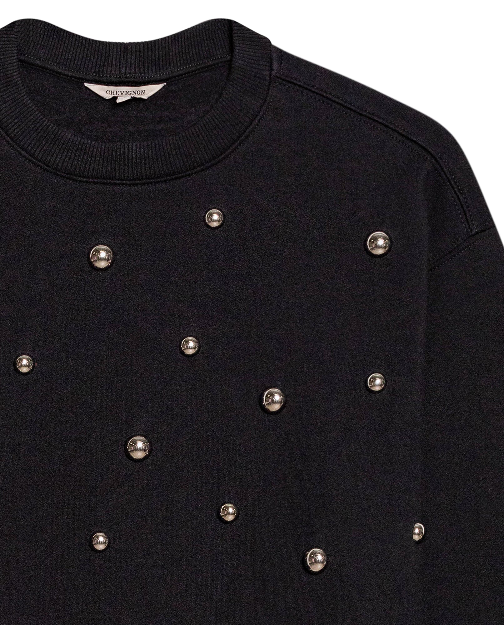 Women's Studded Oversized Crew Neck Sweatshirt in Cotton-Polyester Blend, Plaza - 7
