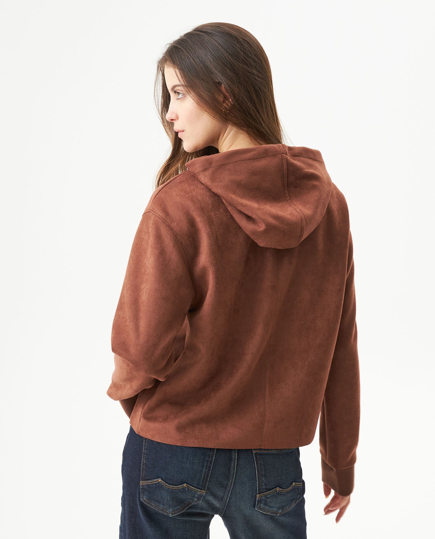 Women's Contrast Heart Embroidered Hooded Sweatshirt in Polyester Stretch Blend, Festive - 5