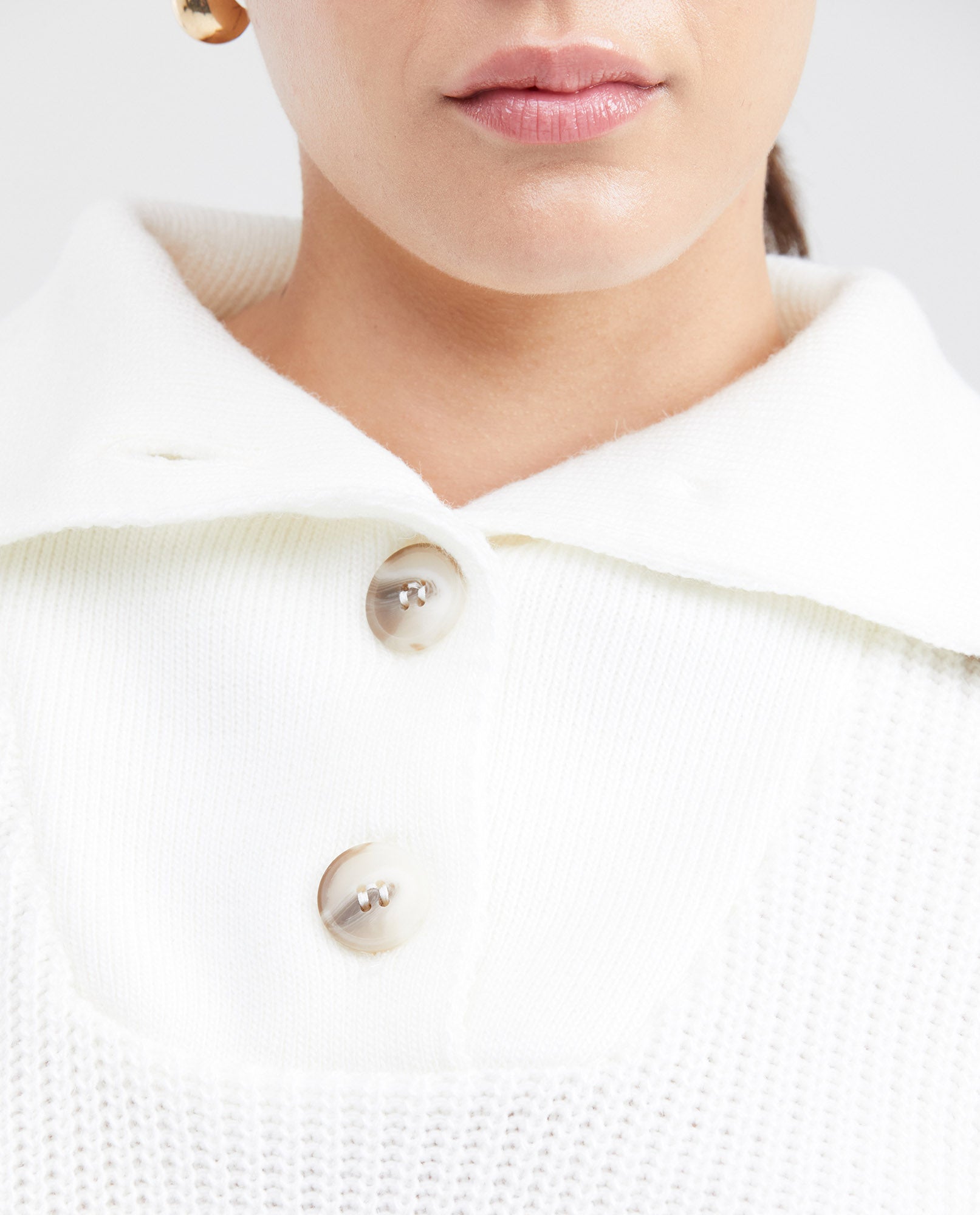 Women's Oversized Half-Button High Neck Sweater with Metal
