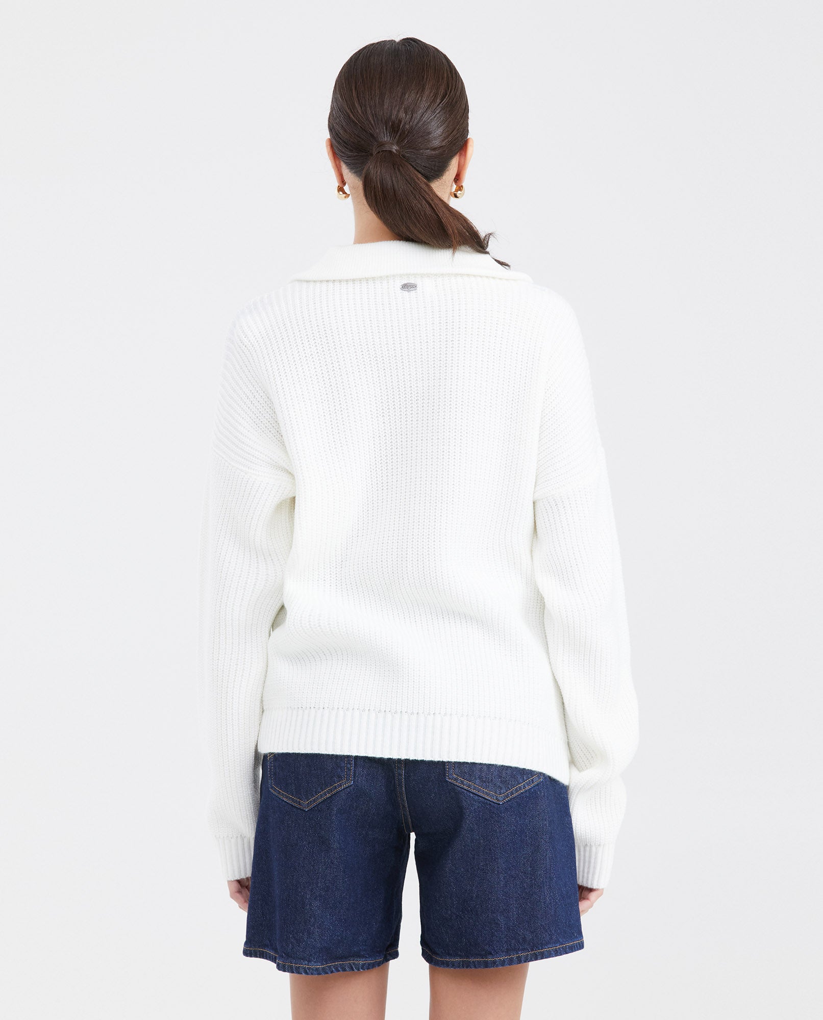 Women's Oversized Half-Button High Neck Sweater with Metal