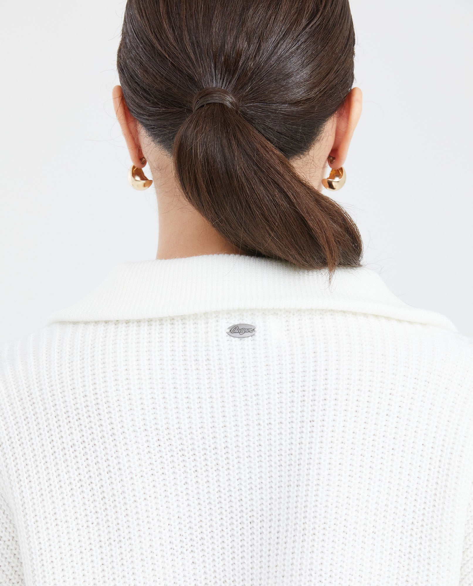 Women's Oversized Half-Button High Neck Sweater with Metal Chevignon Plate in Acrylic-Nylon - 5