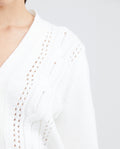 Women's Cropped V-Neck Cardigan with Angora-Effect Knit and Metal Plate in Mixed Fibers - 3