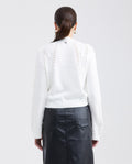 Women's Cropped V-Neck Cardigan with Angora-Effect Knit and Metal Plate in Mixed Fibers - 5
