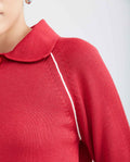 Women's Raglan Sleeve Polo Sweater with Contrast Details and Metal Plate in Modal Blend - 3