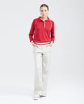 Women's Raglan Sleeve Polo Sweater with Contrast Details and Metal Plate in Modal Blend - 7