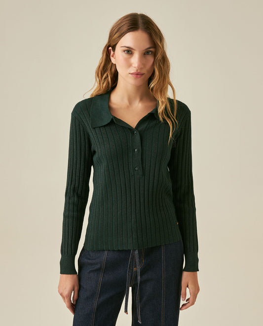 Womens Sweater Knit Straight Silhouette Viscose Blend - Dark Green 63_791H000_VER195406_0